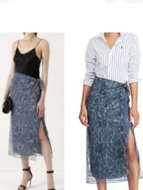 Polo Ralph Lauren Tulle Beaded Sequin Mock Wrap Midi Skirt